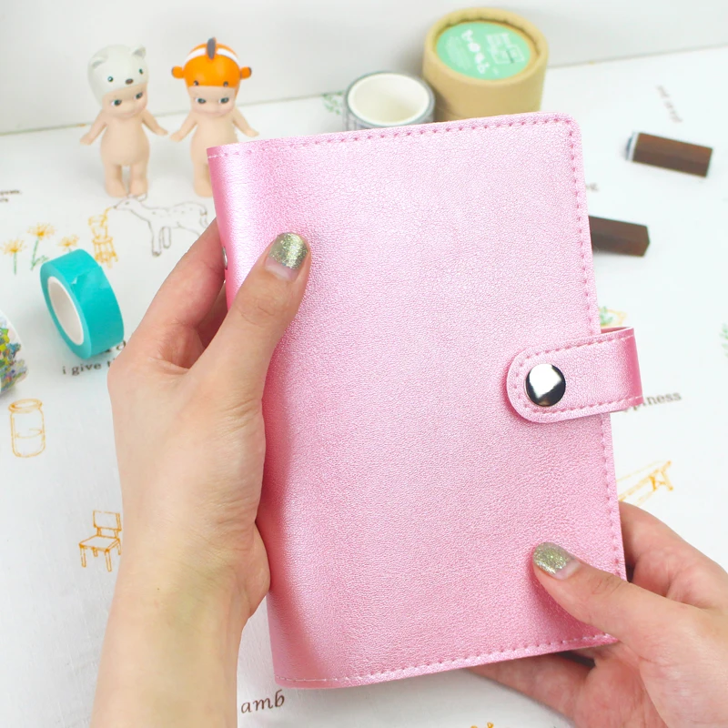 

Yiwi A6 Pink Mint Sliver 6 loose leaf Snap Planner Creative Diary Pu Leather Notebook Office Stationery