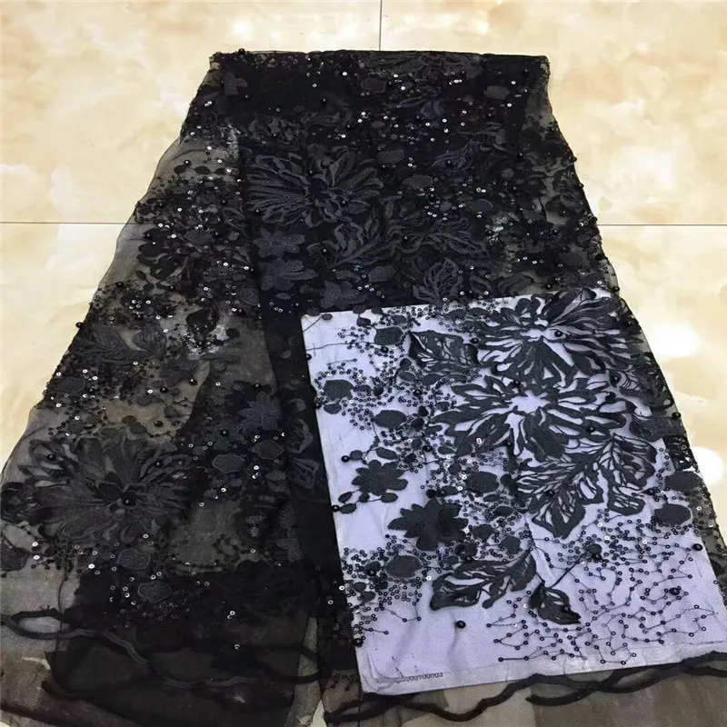 

Black Evening Dress French Lace Latest Nigeria African Beaded and Sequin Embroidery Tulle Net Lace Fabric X743-2
