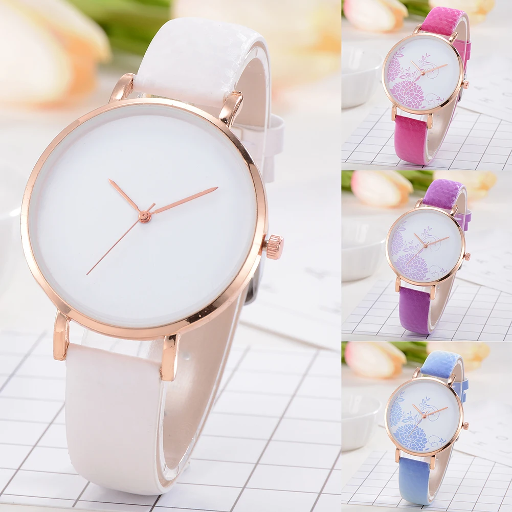 

Fashion Flower Discolor Women Faux Leather Band Analog Quartz Wrist Watch Gift