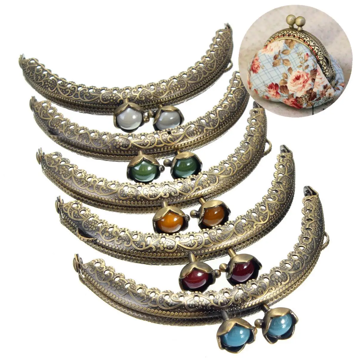 

5pcs/lot Coin Purse Frames Metal Kiss Clasp Bronze Gourd Head Knurling Semicircle Clutch Bags Part DIY Replacement Accessaries