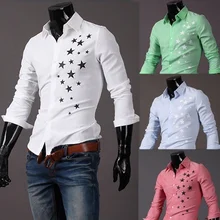 Белый, красный, светло-голубой, зеленый, Мужская Мода; принт со звездой; обувь длинный тонкий рубашка