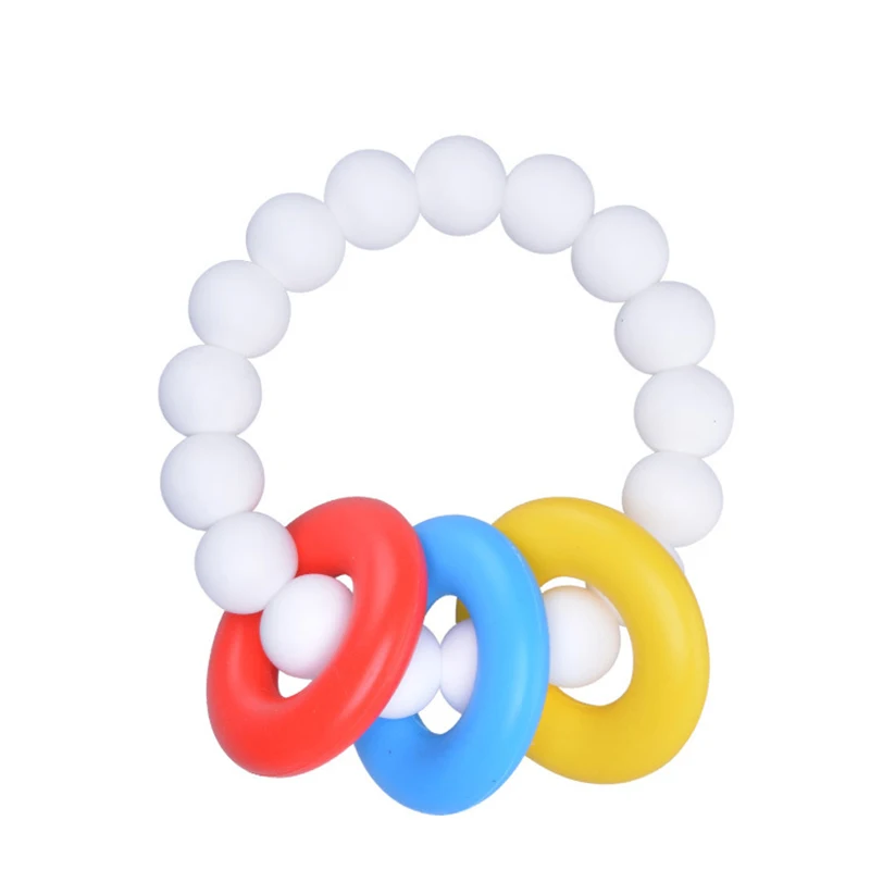 Colorful Baby Chewy Teething Toys Bell Ring Teether Toddlers Organic Infants Training Sensory Toothbrushes  (2)