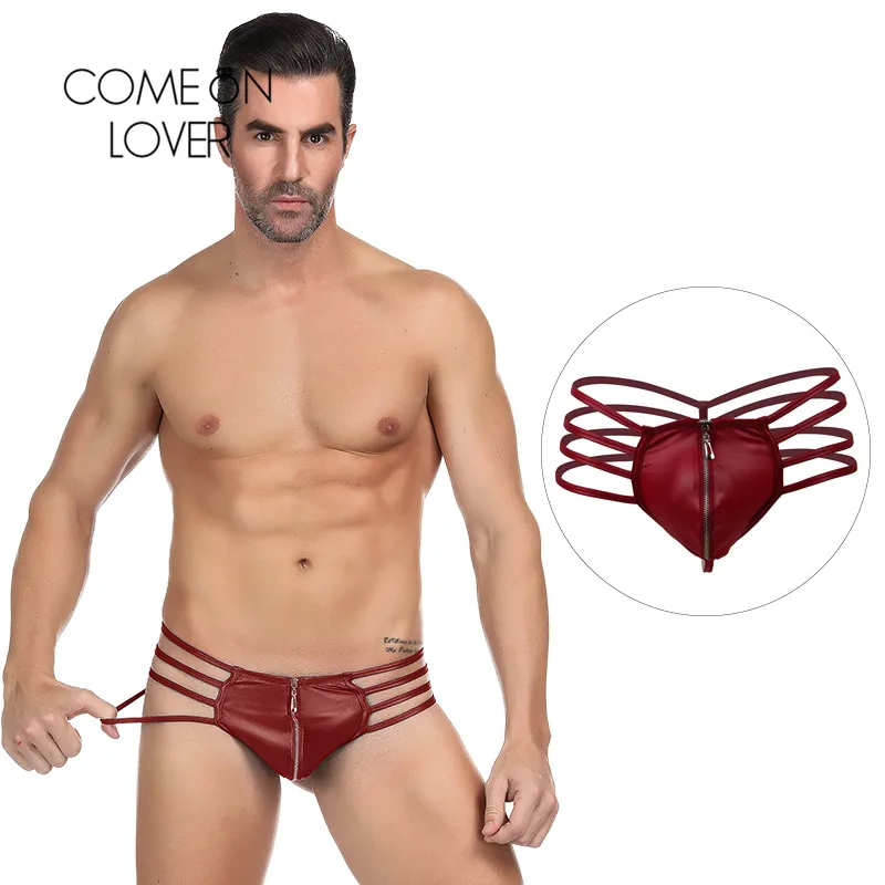 Comeonlover Tong Homme мужские стринги на молнии спереди мужское кожаное сексуальное