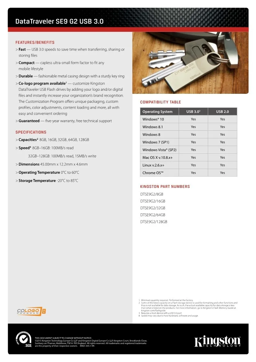 kingston usb флеш-накопитель USB 3,0 DataTraveler SE9G2 флэш-диск 16 Гб/32 ГБ/64 ГБ DTSE9G2 Металл 3,0 U диск