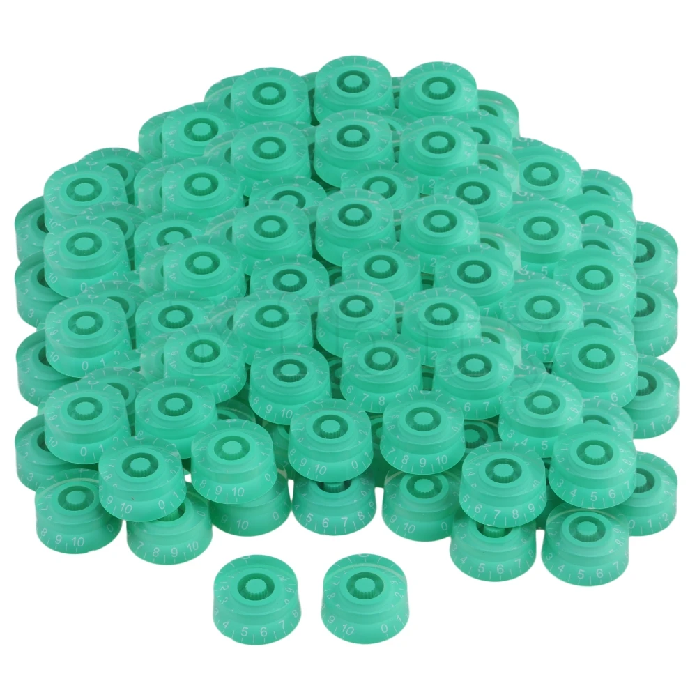 

Yibuy 200pcs RIGHT HAND Green Plastic Speed Knob for Electric Guitar White Number