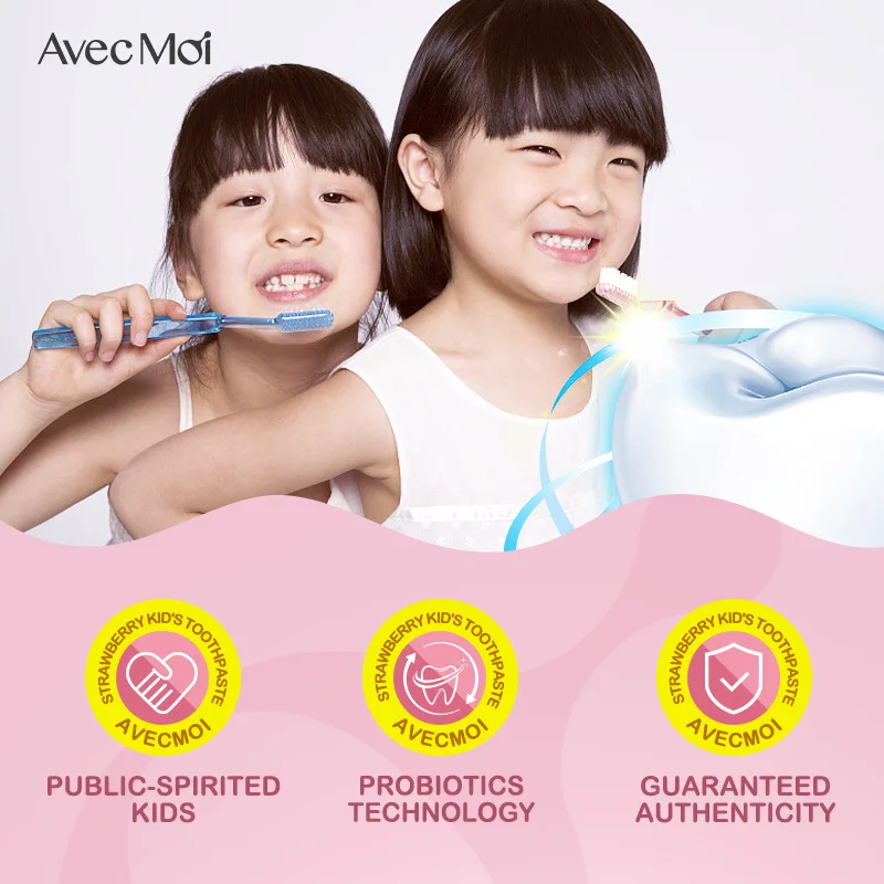Beli Avec Moi Strawberry Anak anak Pasta Gigi, 2 Buah Combo, Probiotik Anti Karies rasa Yang Lezat dengan Aman Bahan Lembut Memutihkan