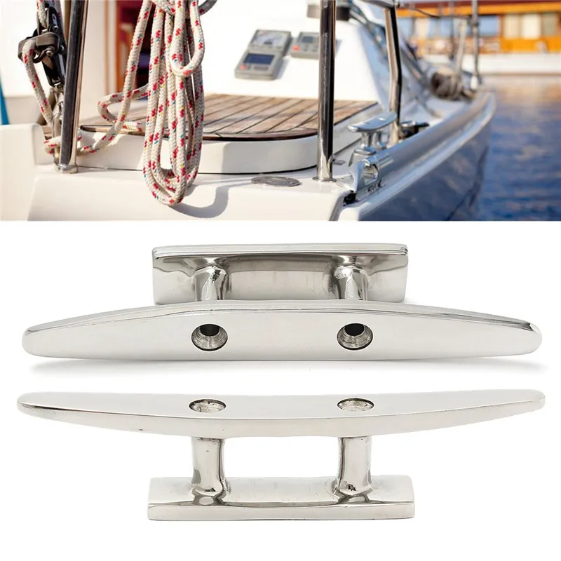 

Low Flat Cleat Stainless steel marine grade Sailing Boat Deck 4" 5" 6" 8" 316 Stainless Steel for All Chandlery Applications