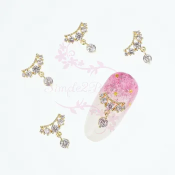

10pcs/pack Necklace Design Dangle Clear Crystal Zircon Rhinestones Gold 3D Nail Art Manicure Jewelry Charms Decoration Accessory