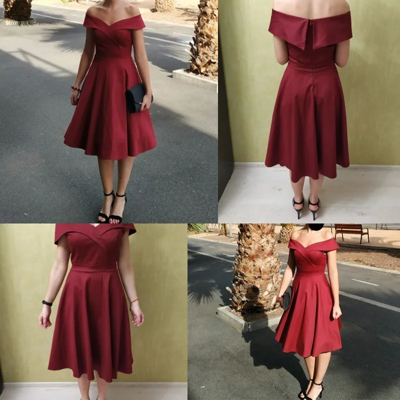 Dressv бордовый платье для коктейля дешево с плеча с короткими рукавами выпускные платья элегантное платье для коктейля