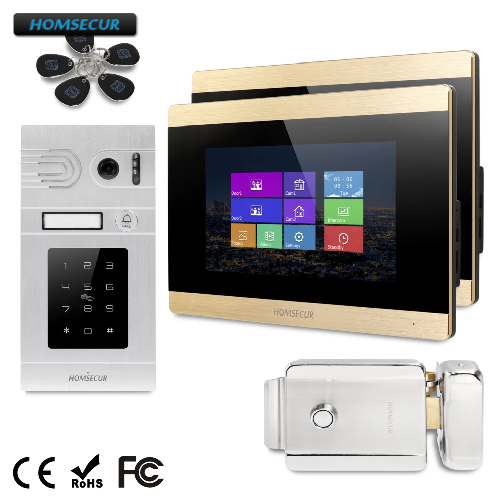

HOMSECUR 7" Wired Video&Audio Smart Doorbell Electric Lock with Keys Included BC071-S+BM715-G