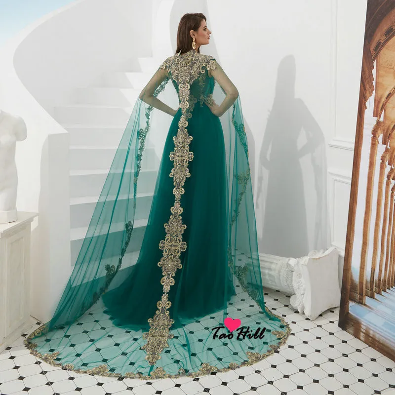 TaoHill дубайские вечерние платья Цветы Кружева Аппликация зеленый сексуальные видеть сквозь элегантные вечерние платья в арабском стиле 2019