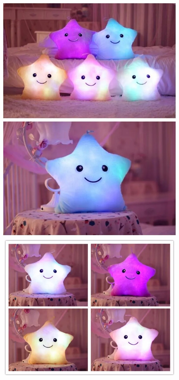 Colorful Flashing Creative Luminous Stuffed Plush Glowing Pillow star shape LED Toys  (1)