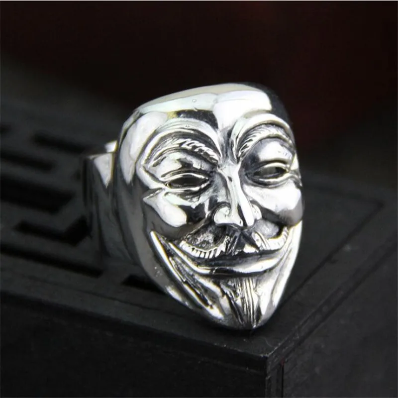 

2018 New V for Vendetta 999 Sterling Silver Jewerly Wholesale Factory Price Movie Guy Fawkes Mask Ring For Men PBG053