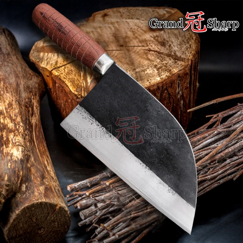 

Traditional Chinese Cleaver Forged Chef Knife Carbon Steel Kitchen Knives Meat Slicing Vegetables Cooking Tool Slaughter Butcher