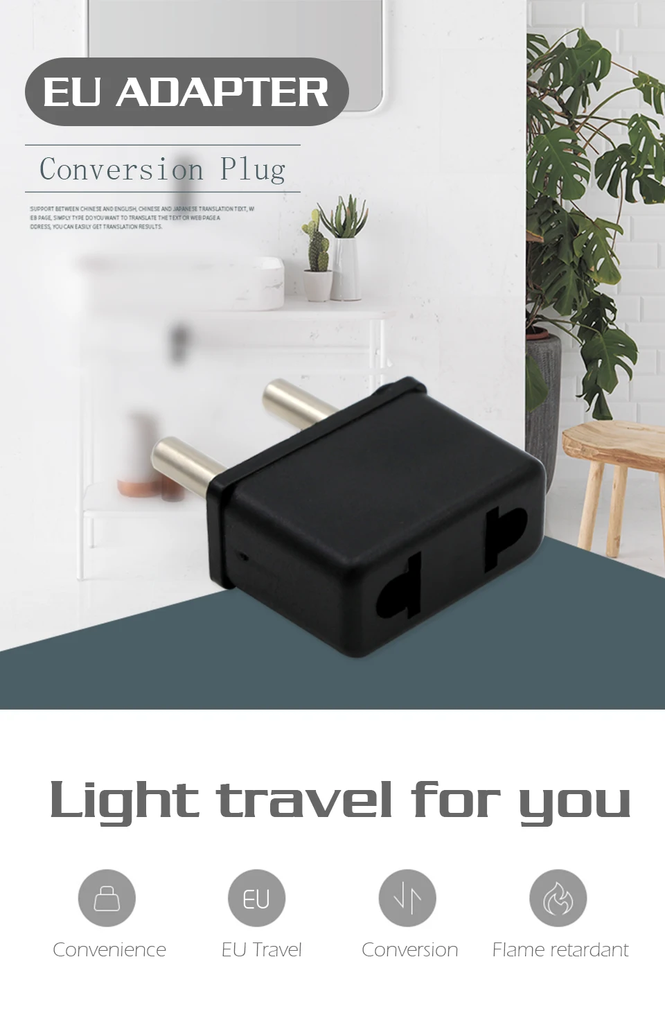 US To EU Plug USA To Euro Europe Travel Wall AC Power Mini Plug wall Charger Outlet Adapter Converter 2 Round Pin Socket Black (1)