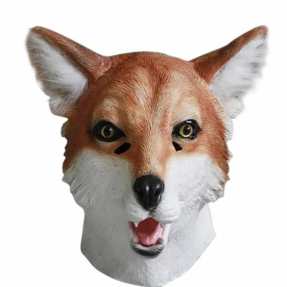 Латексная Маска для головы животных, собаки, овцы, барана, козла, лисы, кролика, фермы, маски для животных, вечерние костюмы, театральный Хэллоуин - Цвет: Red Fox Mask