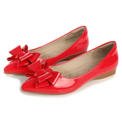 Женская обувь, размеры 31-43 обувь на плоской подошве с амортизирующей стелькой для прогулок красные/черные/бежевые офисные туфли из лакированной кожи на плоской подошве с острым носком и бантиком