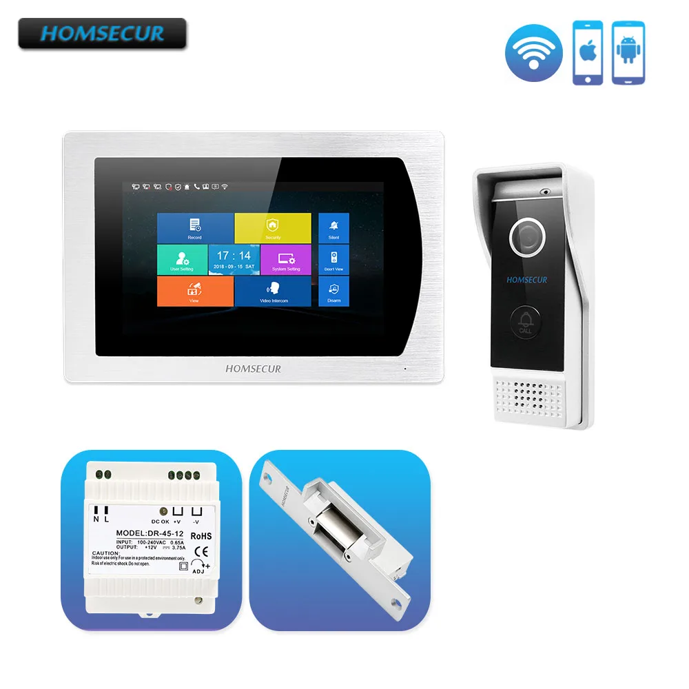 HOMSECUR 7\ IP Wired Video Door Entry Security Intercom 1.0MP with Touch Screen Monitor Electric Strike Lock for House/ Flat