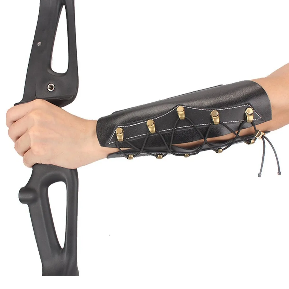 Ourpgone Compound Bow Leather Black Archery Arm Guard Safety Protection
