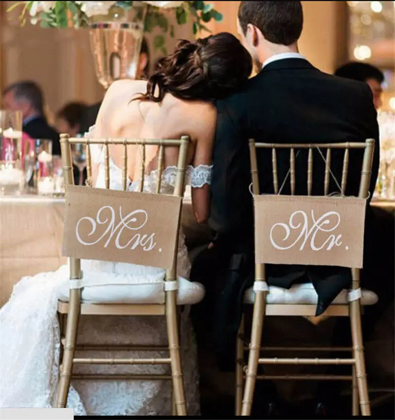 

Rustic Wedding Banners Signs Mr and Mrs Chair Sign Burlap Chair Sign for Groom and Bride Party Wedding Decoration