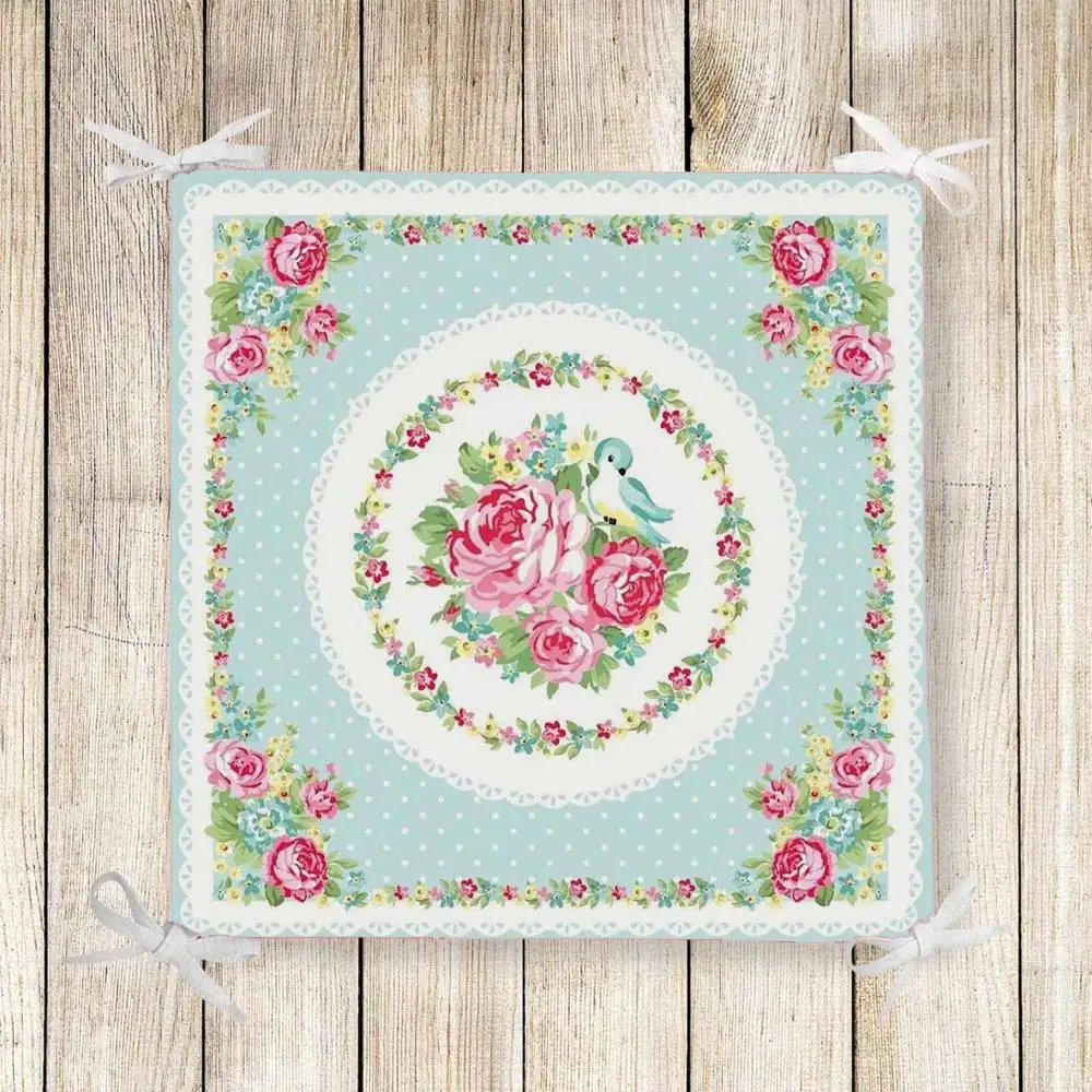 

Else Blue Floor on Pink Roses Florals 3d Print Chair Pad Seat Cushion Soft Memory Foam Full Lenght Ties Non Slip Washable Zipper