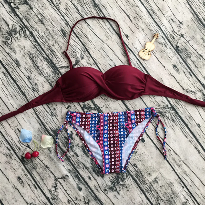 Free shipping stripe Bikinis Women Swimwear Halter Sexy Bikini Set