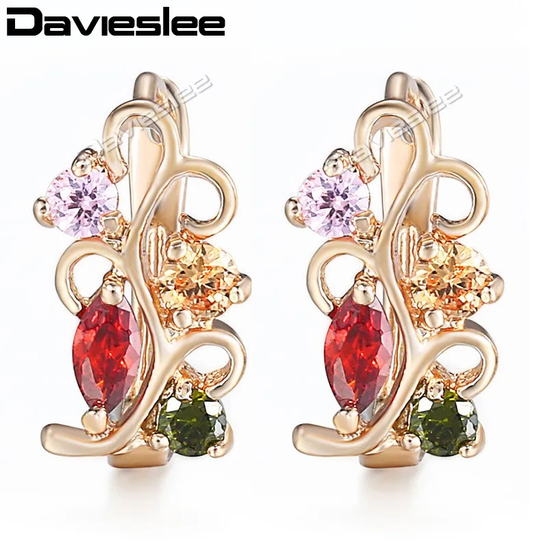 

Davieslee Earrings for Women Flower Multi-Color CZ 585 Rose Gold Filled Cubic Zirconia LGE103