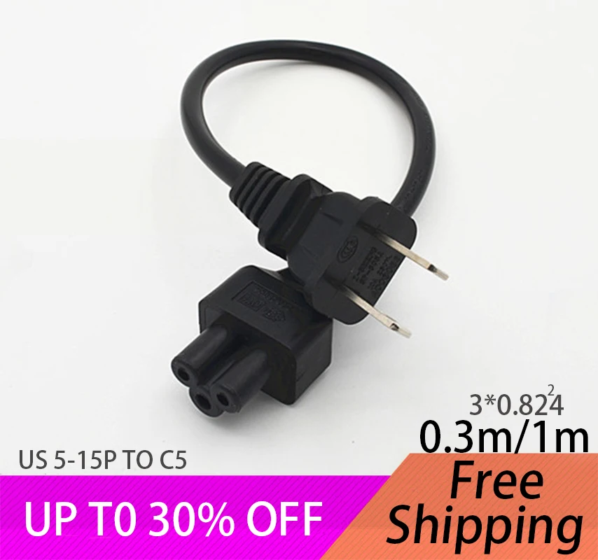 

US USA Japan Canada Brazil Power Extension Cable Cord US Plug 1-15P Two Foot To Female IEC320 C5 For Notebook 0.3m 1ft
