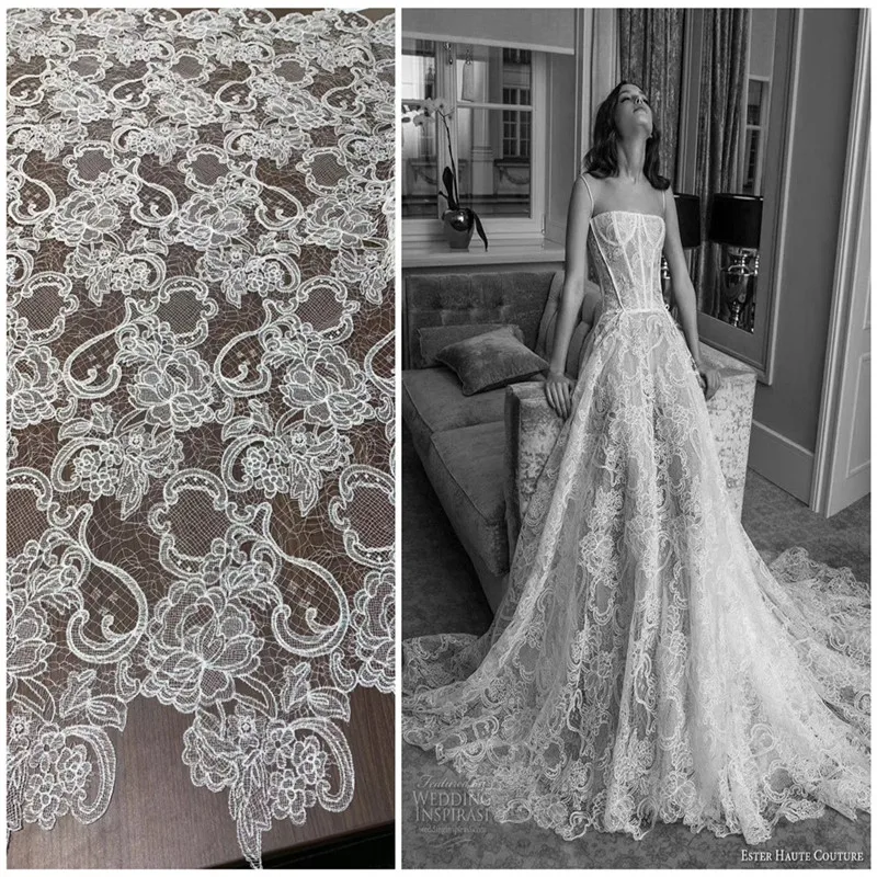 

2019 New style off white guipure wedding dress african style embroidery lace fabric DIY sewing wedding gown dress fabric
