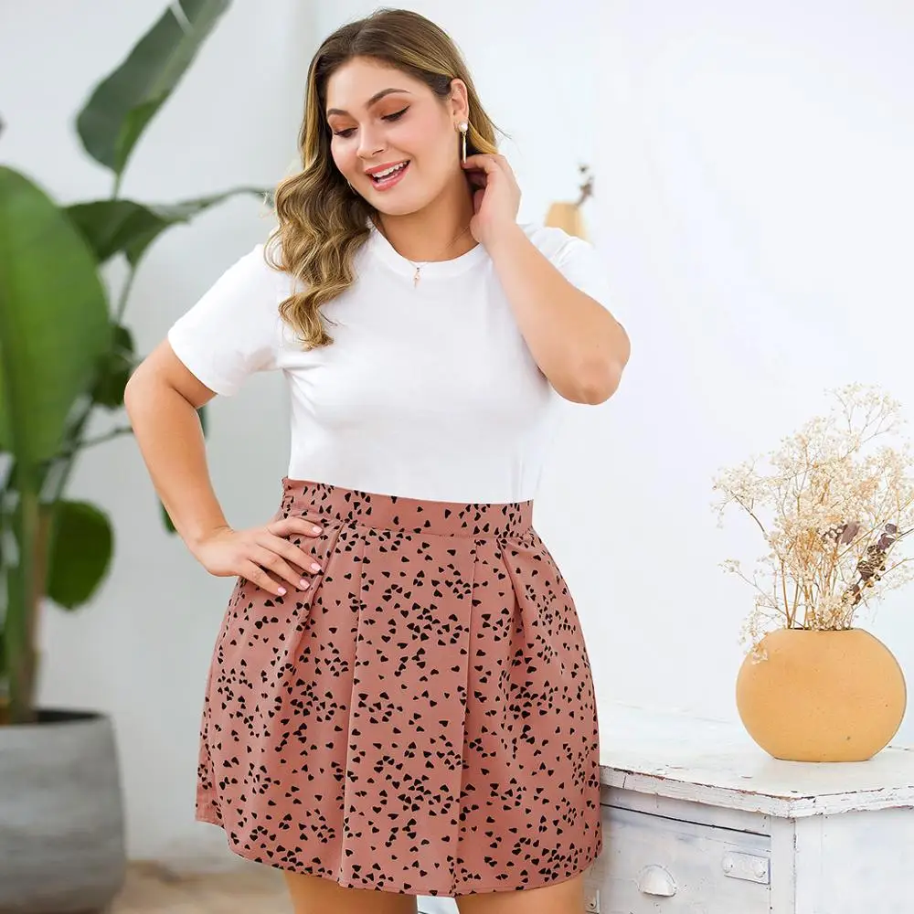 Женские плиссированные юбки кораллового цвета с принтом, большие размеры H80& S90