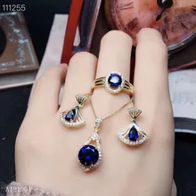 KJJEAXCMY exquisite jewelry 925 Silver-inlaid Natural Sapphire Women's Necklace Pendant Earring Ring Set Support Detection kjjeaxcmy exquisite jewelry 925 sterling silver inlaid natural jasper pendant ring necklace earring and ear nail set support