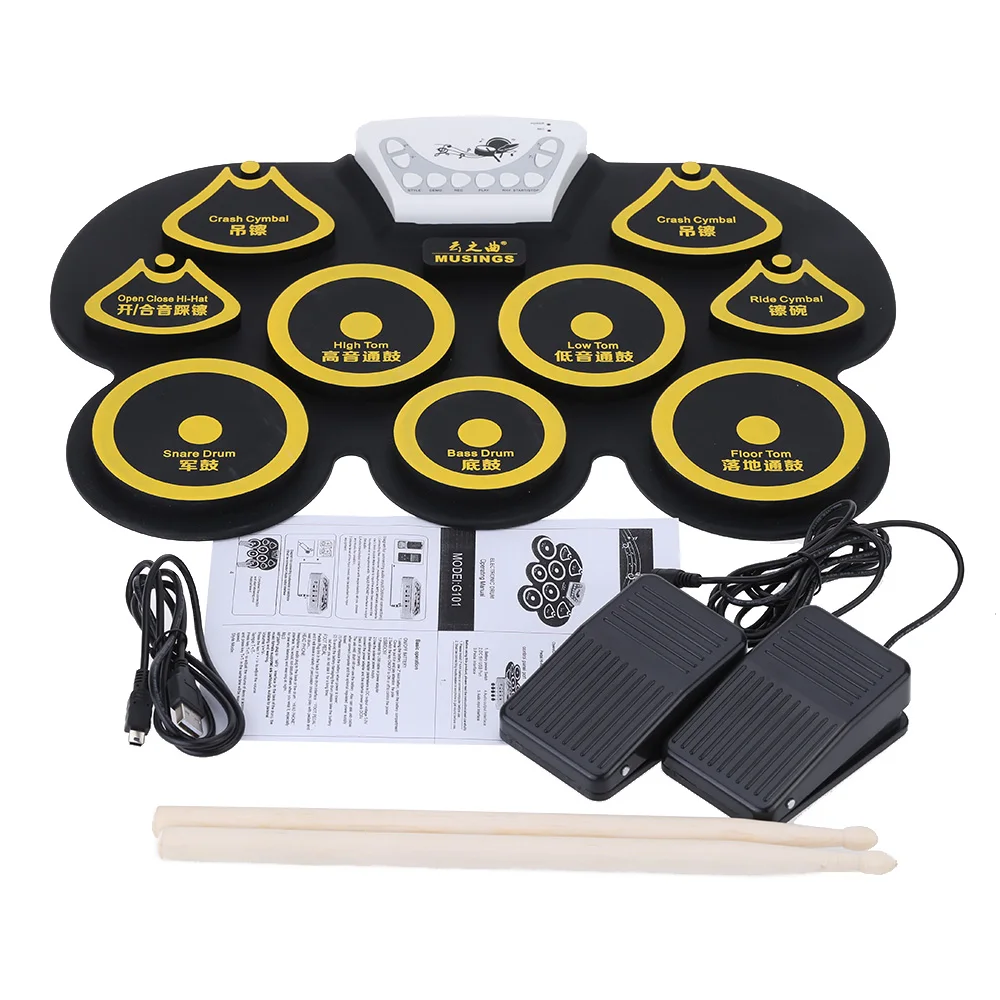 High Quality Silicone Electronic Portable Foldable Digital Drum USB Roll-up Pad Kit with Stick |