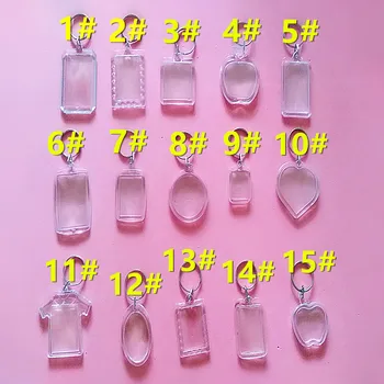 

35pcs/lot Blank Acrylic Keychains Insert Photo plastic Keyrings Square Key Rectangle heart circular accessories