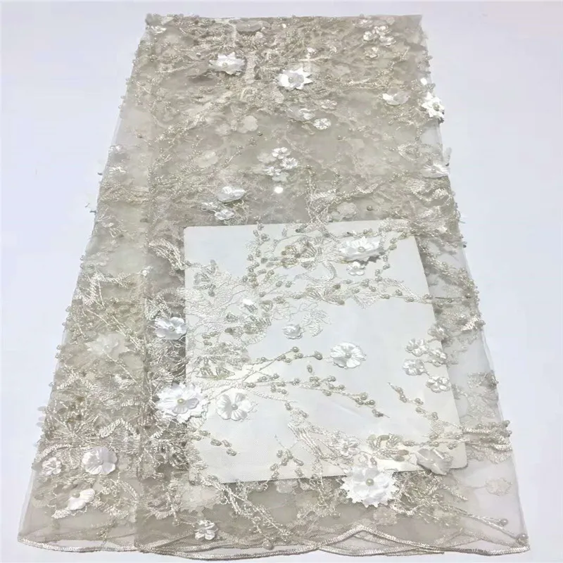 

Beautiful Flower Embroidered Lace! 2018 High Quality African Net Lace Fabric Beaded Nigeria White Wedding Fabrics HJ972-2