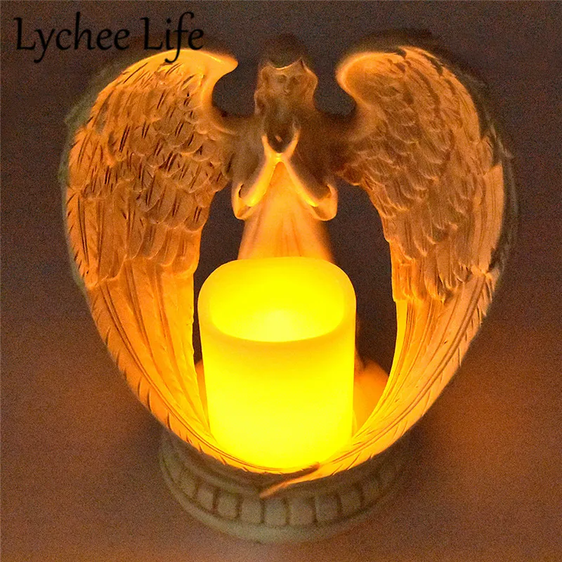 

Wings Angel Figurine Electronic Candle Holder Resin Votive Candle Holders Modern Home Church Wedding Table Decor