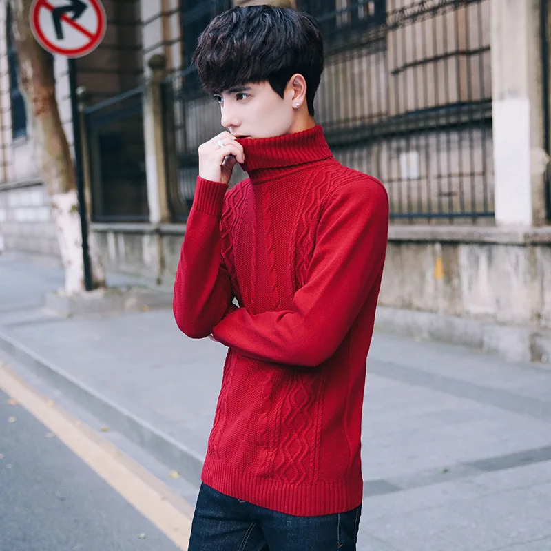 Autumn and winter young men high necked sweater PULLOVER