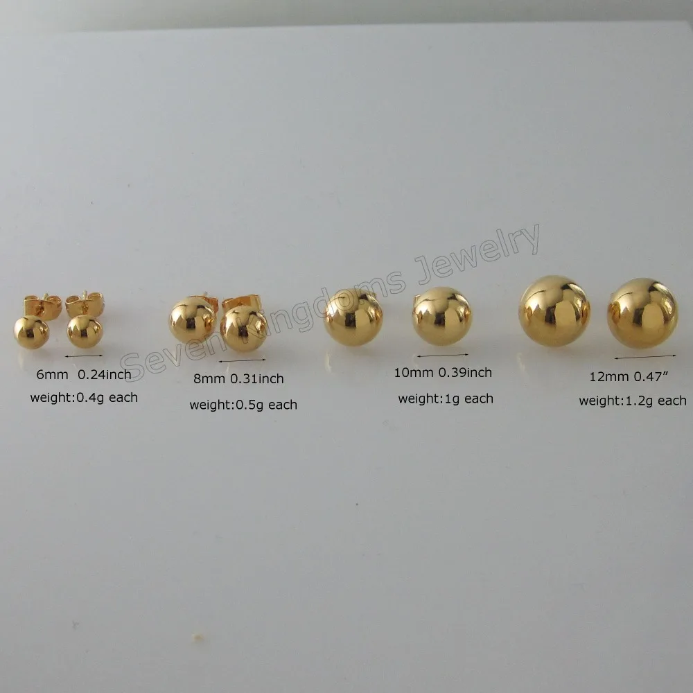 

Foromance /NEW HALF BALL SHAPED 5 STYLES AVAILABLE - YELLOW GOLD GP OVERLAY STUD PLAIN SURFACE EARRING