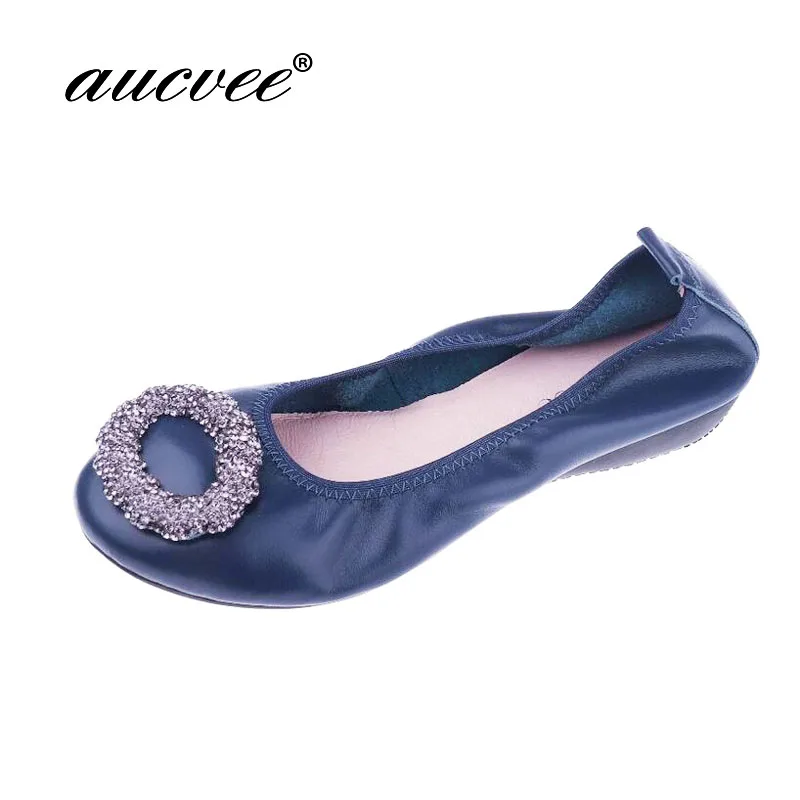 

aucvee Brand New 2019 Spring/Autumn Women Fashion Metal Round buckle Rhinestone Egg Rolls Shoes Party Flats 34-43 V016