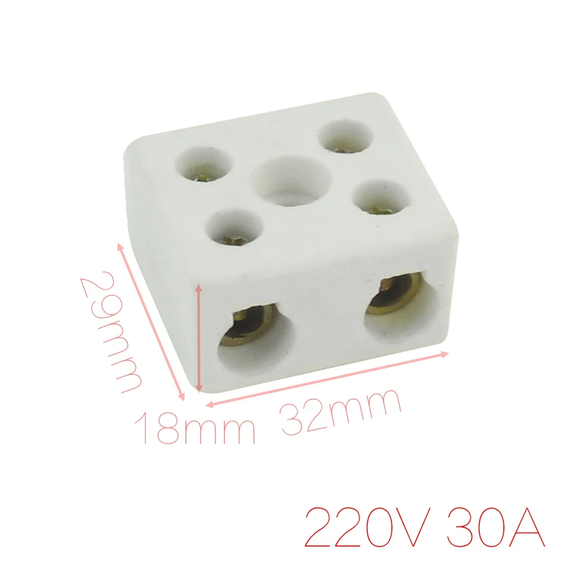 

UXCELL 1pcs 220V 30A 2 Postion Dual Row Ceramic Terminal Block 6mm Wire Connector 32 x 29 x 18mm White Used for Home Wire