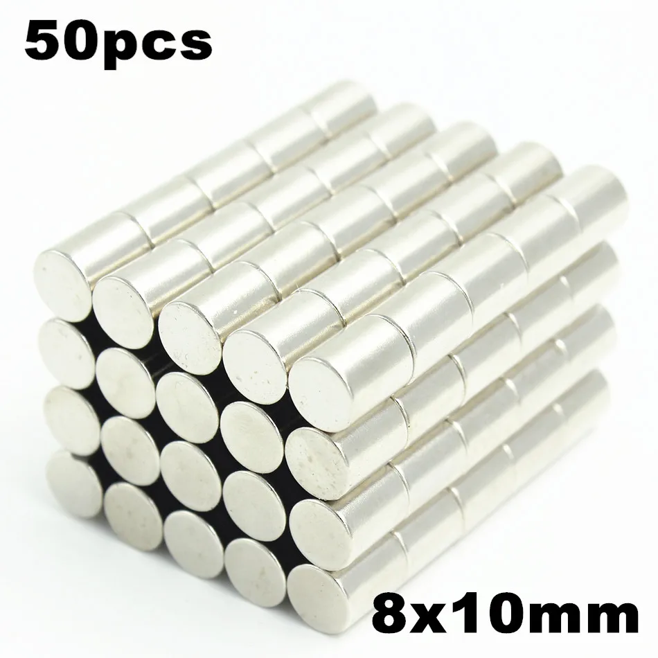 

50pcs 8x10mm Super Powerful Strong Bulk Small Round NdFeB Neodymium Disc Magnets Dia 8mm x 10mm N35 Rare Earth NdFeB Magnet