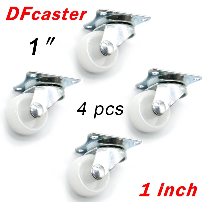 4pcs Universal Swivel Casters 1" Wheel Castor White PP Nylon Dual