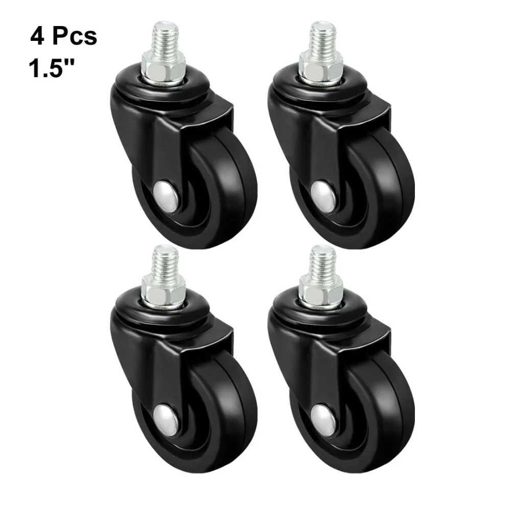 

Uxcell 4pcs 1.5/2inch Black M8x10/M8x15mm Solid Rubber 360 Degree Threaded Caster Wheels no/with Brake 33/44lb Capacity Each