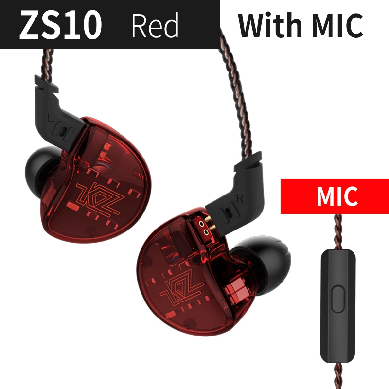 KZ ZS10 наушники 4BA+ 1DD гибридная технология в ухо монитор спортивные наушники шумоподавление HIFI бас игровая гарнитура для телефона - Цвет: ZS10Redwithmic