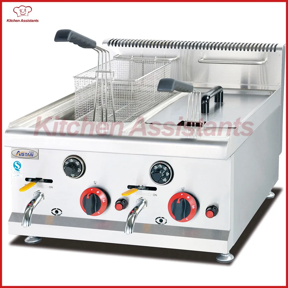 

GF72A 28L gas temperature-controlled commercial counter top oil donut hamburger egg chicken deep fryer with basket