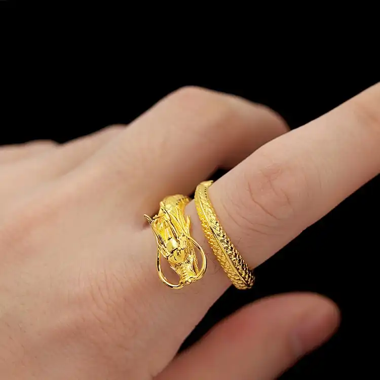 Nuevo Regalo Fiesta Retro Dragón Chino Tallado 18K Negro Bañado en Oro Anillo De Hombre