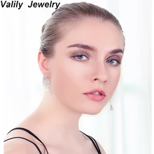 

Valily Fashion Pearl Earrings Asymmetric Earrings paved Cubic Zircon Earring Trendy Wedding Jewelry for Female Copper jewelry