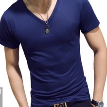 ECTTC летняя Высококачественная Мужская футболка с короткими рукавами, Мужская футболка с v-образным вырезом и короткими рукавами, облегающая Мужская футболка из бамбукового волокна