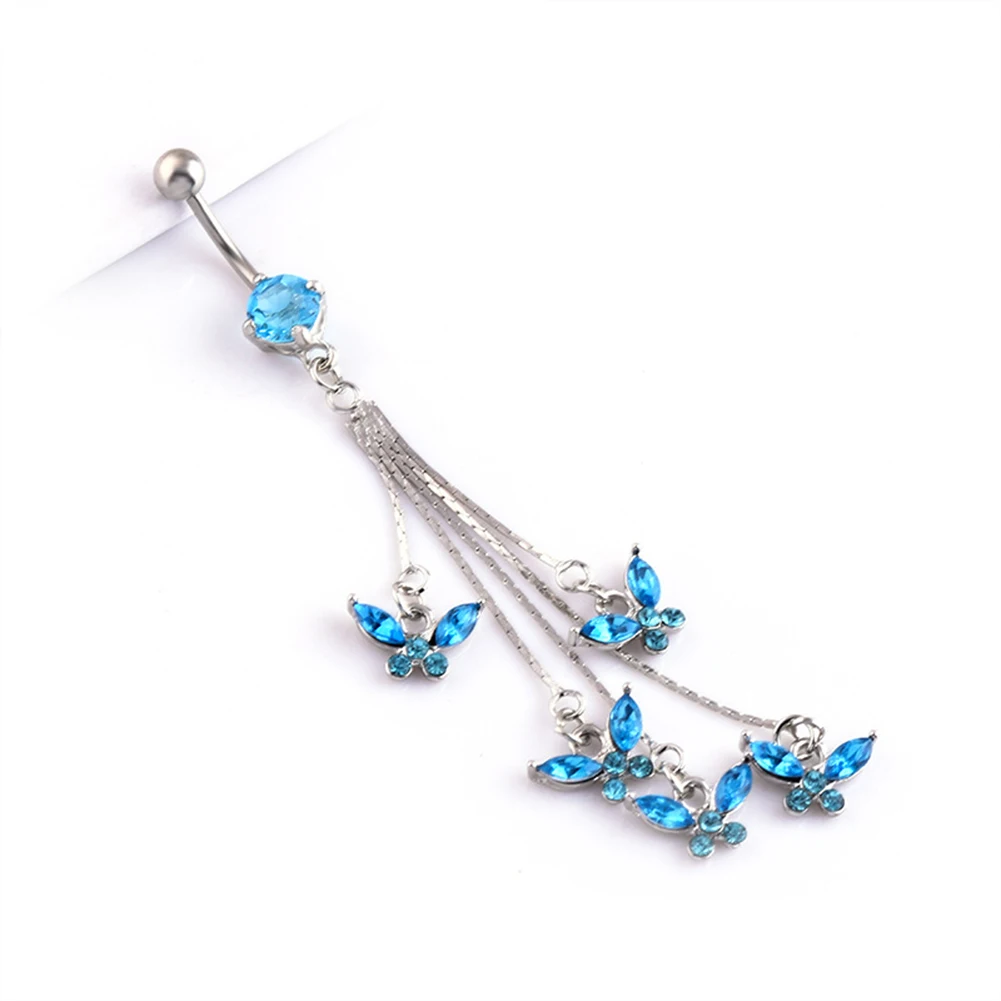 14G 316L Surgical Steel Sexy Butterfly Rhinestone Dangle Navel Belly