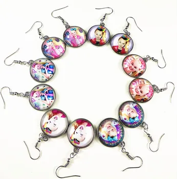 

Jiangzimei 24pairs/lot Hot style singer siwa Glass Earrings rose Plating of ancient silver ear pendants for girls best gift