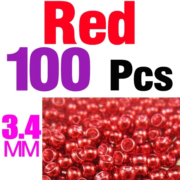 MNFT 100 шт Красный Синий Золотой латунный шарик Fly Привязка рыболовства диаметр размер 3,4 мм - Цвет: 100Pcs 3dot4  Red